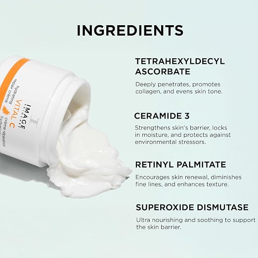 IMAGE Skincare VITAL C Hydrating Repair Crème, 1 Oz | Face Night Cream Moisturizer with Hyaluronic Acid, for Dry Skin