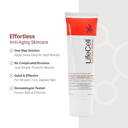 LifeCell All In One Anti-Aging Cream – Reduces Wrinkles, Fine Lines, Dark Circles & Sun Damage – Retinol, Vitamin C, DMAE & Hyaluronic Acid – Fragrance-Free, for All Skin Types (2.54oz)