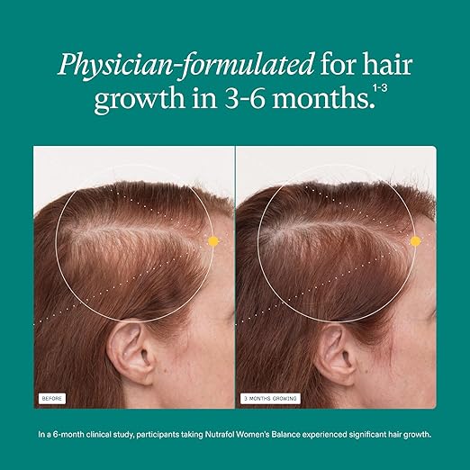 Nutrafol Women's Balance Hair Growth Supplements, Ages 45 and Up, Clinically Tested for Visibly Thicker Hair and Scalp Coverage, Dermatologist Recommended - 1 Month Supply