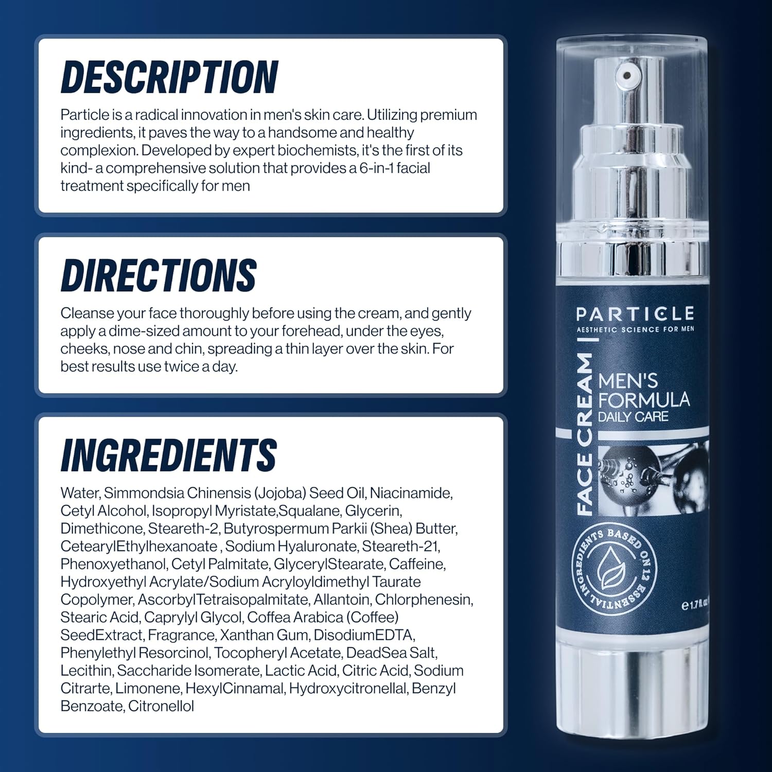 Particle 6-in-1 Face Cream for Men, Men’s Daily Hydrating Moisturizer with Vitamin C, Jojoba Oil, Vitamin E & Hyaluronic Acid, Skin Care Routine, Healthy Skin Support, Pack of 1, 1.7 FL OZ