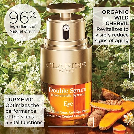 Clarins DOUBLE SERUM EYE | Anti-Aging Eye Treatment | Visibly Smoothes, Firms, Hydrates and Revitalizes For More Youthful-Looking Eyes In Just 7 Days* | 13 Plant Extracts, Including Turmeric | 0.6 Oz