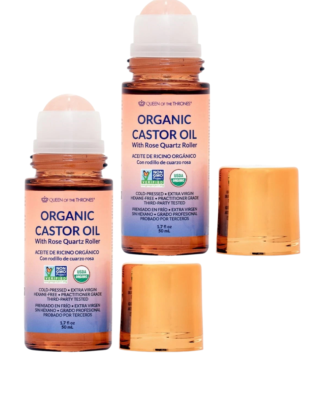 Queen of the Thrones Organic Golden Castor Oil Roll-On with Rose Quartz | 100% Pure