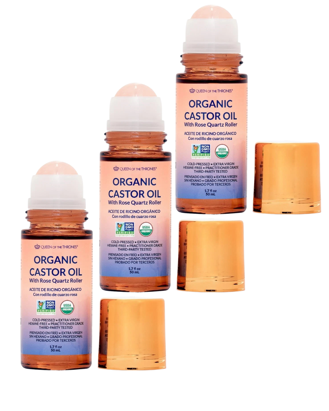 Queen of the Thrones Organic Golden Castor Oil Roll-On with Rose Quartz | 100% Pure