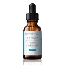 SkinCeuticals C E Ferulic combination antioxidant serum in a 30 ml amber glass dropper bottle with a black cap and a light blue label.