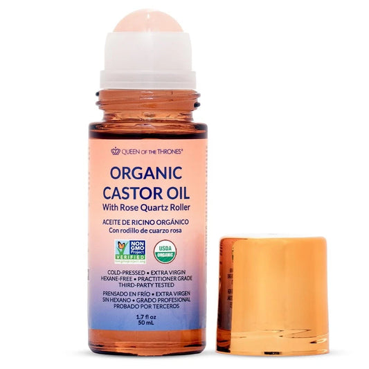 Queen of the Thrones Organic Golden Castor Oil Roll-On with Rose Quartz | 100% Pure