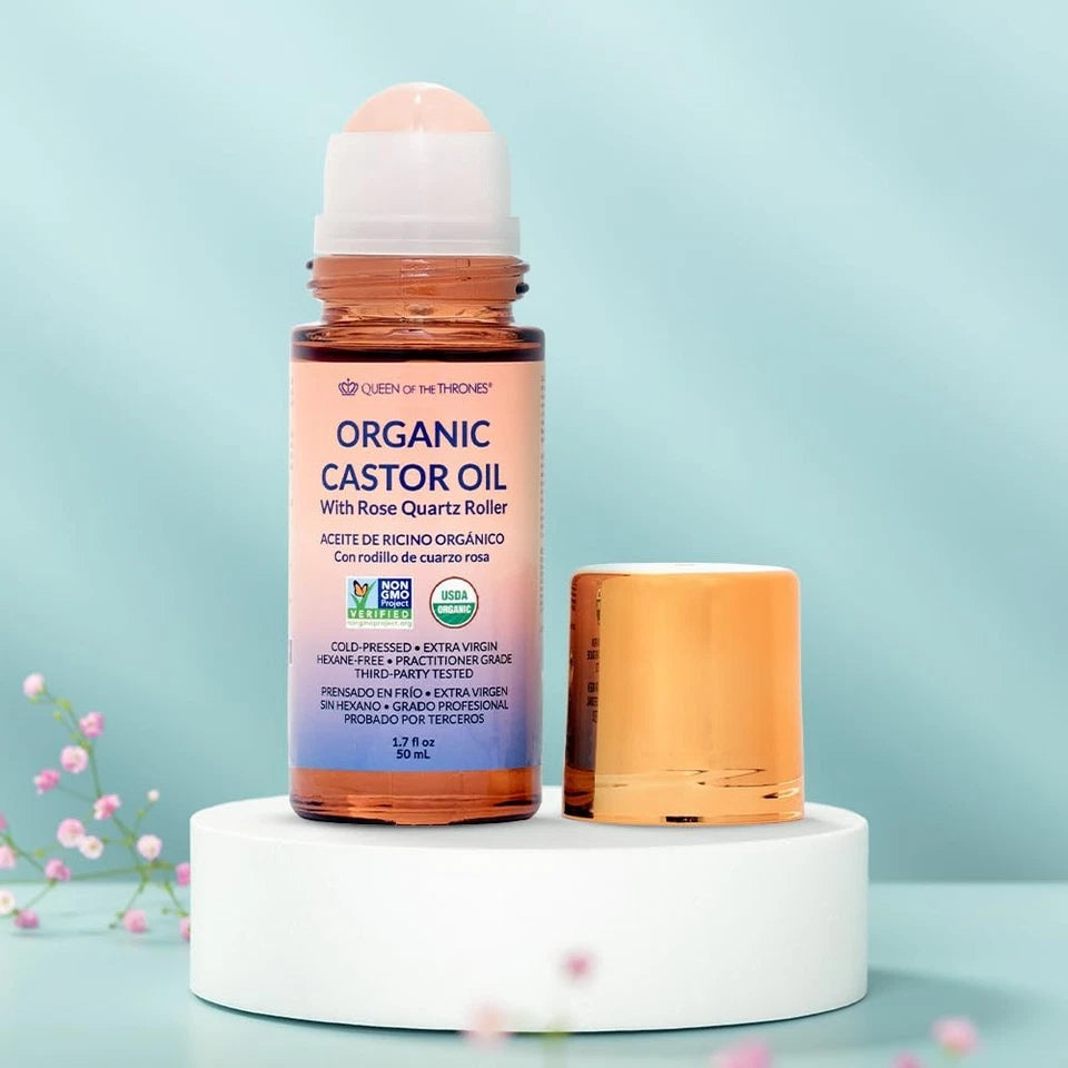 Queen of the Thrones Organic Golden Castor Oil Roll-On with Rose Quartz | 100% Pure